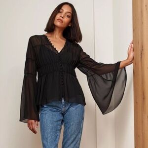 La Ligne Black Sheer Blouse with Button Details